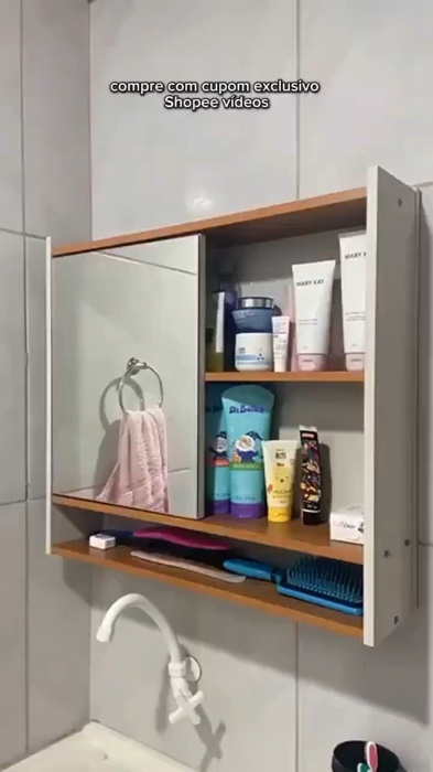 Espelheira Suspensa Para Banheiro Closet Porta e Armário Diversas Cores armarinho com nincho, perfeito para deixar seu espaço mais organizado#espelho