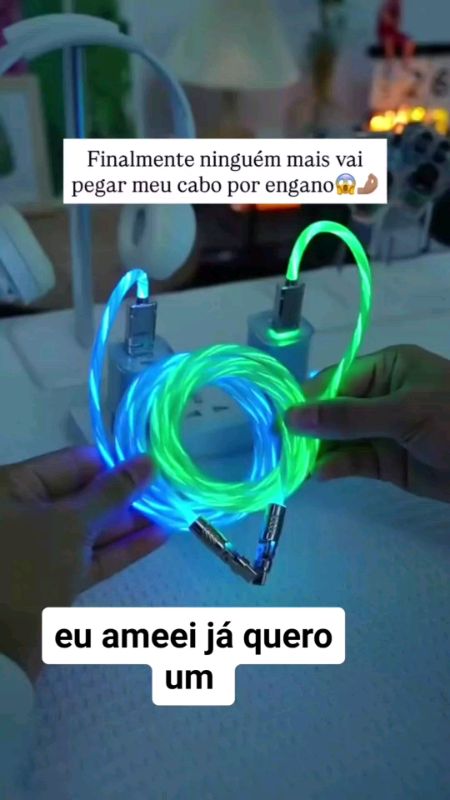 Cabo USB 3A LED Glow 1M/1.5M - De Carregamento de Luz Fluida Luminosa Pa.. #usb #led #carregamento #luz #fluida #luminosa