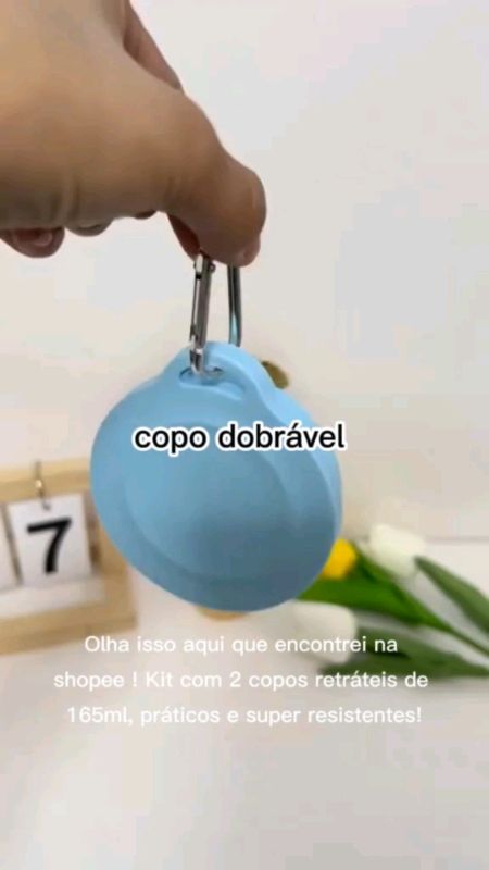 Kit com 2 copos retráteis 165ml com mosquetão 🏕️ Livre de BPA, resistente e prático para levar onde quiser! Ideal para viagens, academia e camping #f