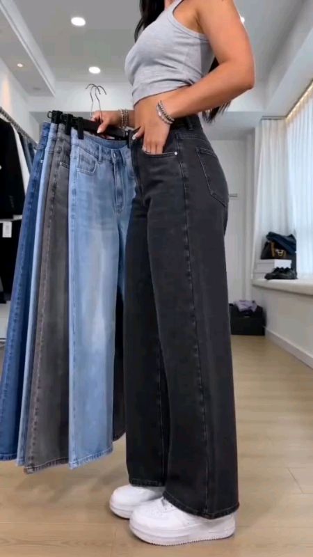 Calça Jeans Feminina Wide Leg  Cintura Alta