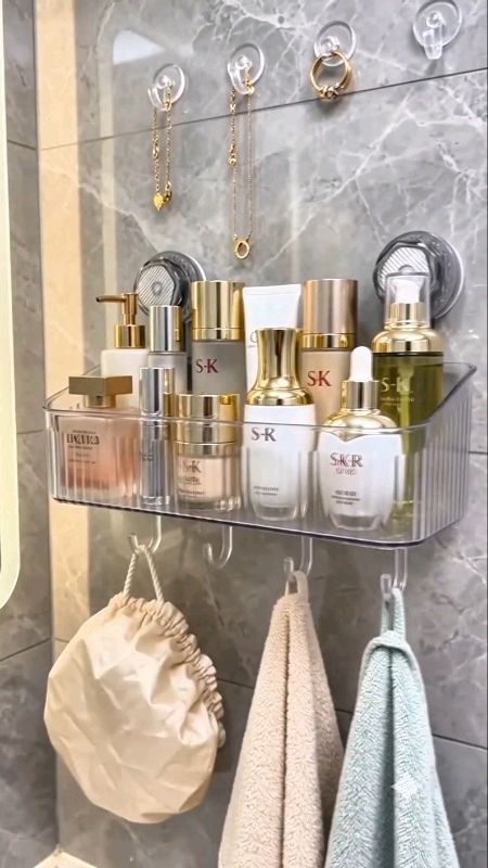 Prateleira de sucção Luxo é a solução para organizar sem precisar furar nada! #acheinashopee #utilidadesdomesticas #organizacao #prateleiras