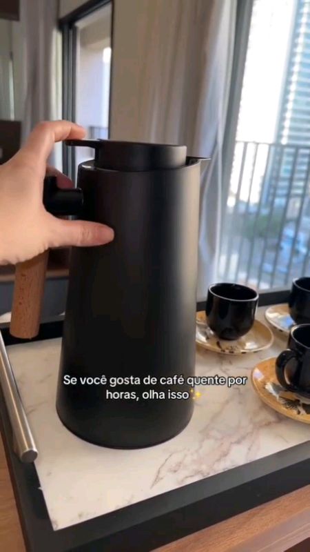 Garrafa Térmica 1 Litro Com Cabo de Madeira#garrafatermica