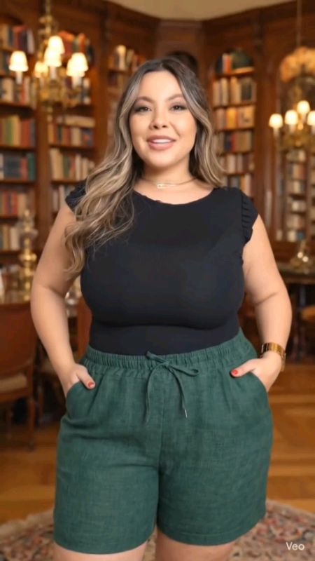 Bermuda de linho plus size cintura alta com cordão #bermudadelinho #bermudaplussize #bermudacinturaalta #modaplussize #modafeminina