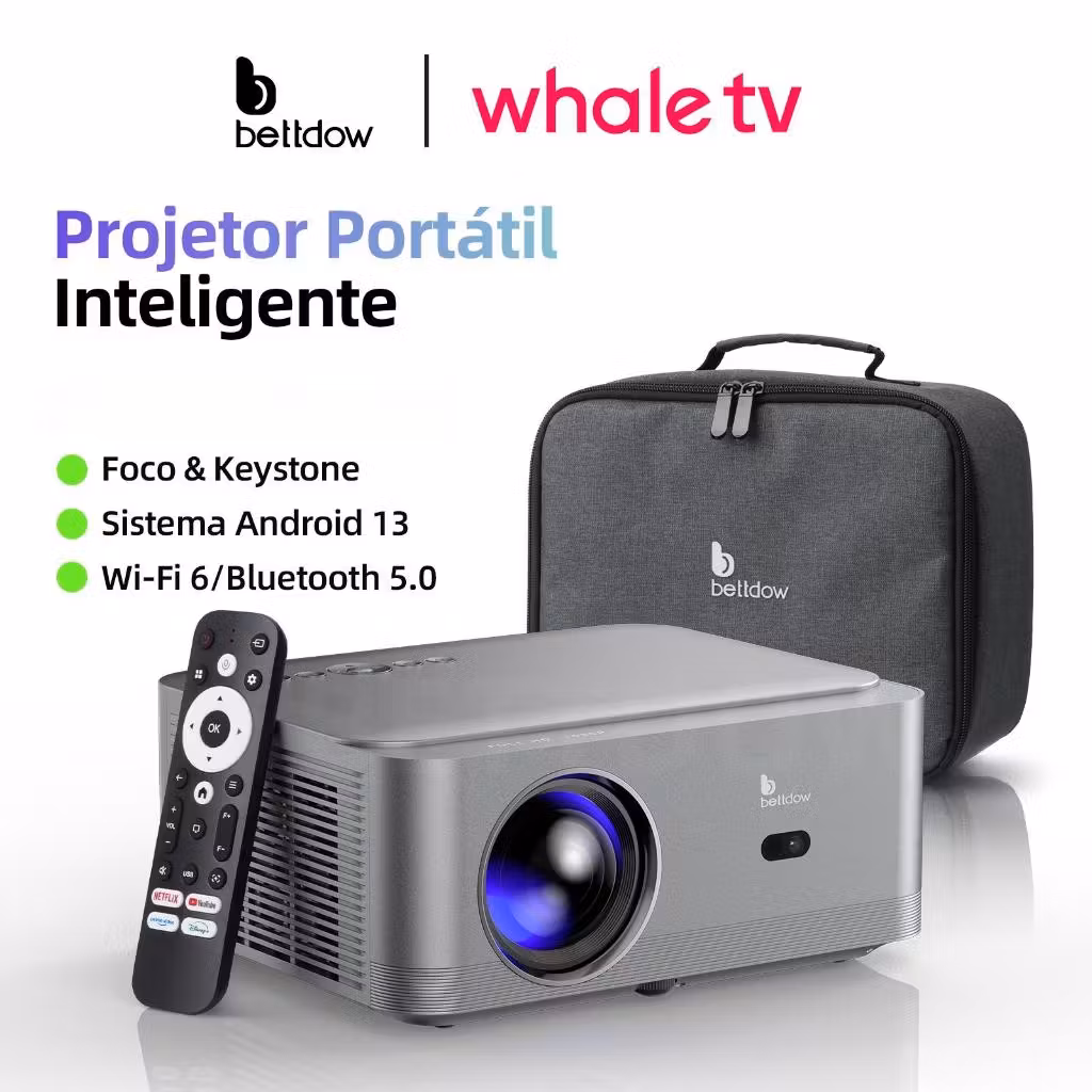 Projetor BETTDOW AC1082 Full HD 1080P 4K 20000 Lumens com foco automático, Wi-Fi 5G e versão oficial