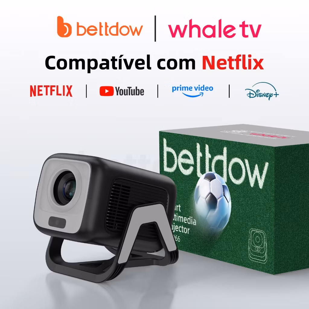 Projetor BETTDOW AC1066 4K 1080P Full HD 350ANSI Android 13 com controle de voz por A Suporte girató