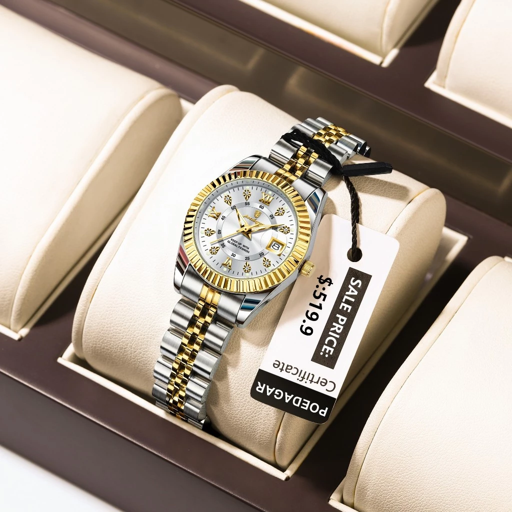 Relógio Feminino de Luxo de Marca de Topo Relógio Feminino Elegante de Aço Inoxidável Relógio Feminino À prova D'água Luminoso Data Relógio de Quart