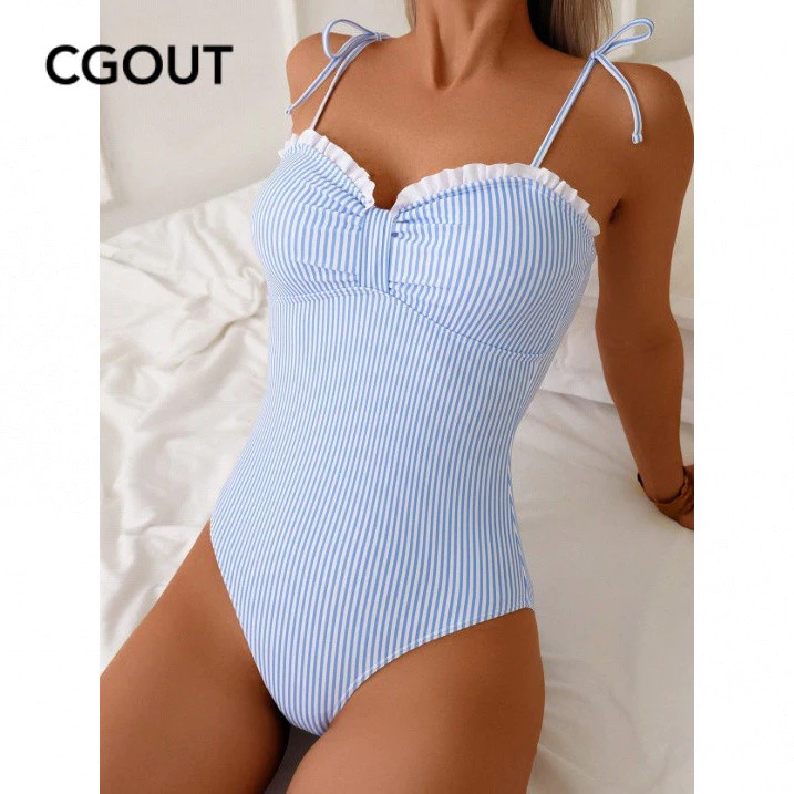 Maiô Casual Skinny listrado elegante adequado para feriados, atividades de comemoração e roupas de praia de verão